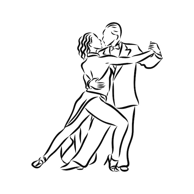 Met de hand gemaakte schets van tangodansers Vectorillustratie Tango-inscriptie