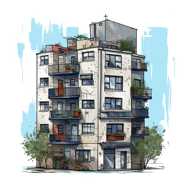 Vector met de hand getekend appartement cartoon vector illustratie clipart witte achtergrond