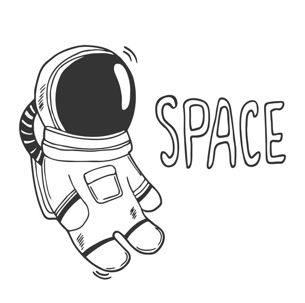 Vector met de hand getekend astronaut icoon in doodle stijl