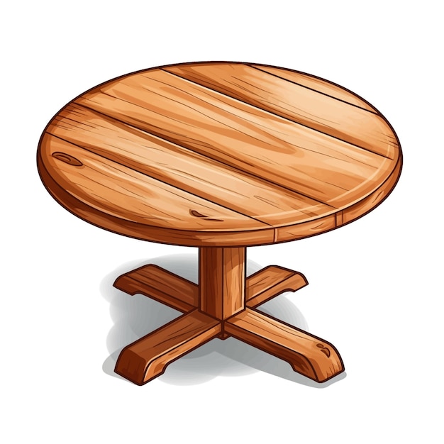 Met de hand getekend Een houten ronde tafel cartoon vector illustratie clipart witte achtergrond