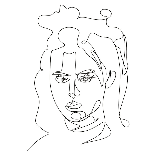met de hand getekend één lijn kunst illustratie vrouw gezicht continue lijn tekening