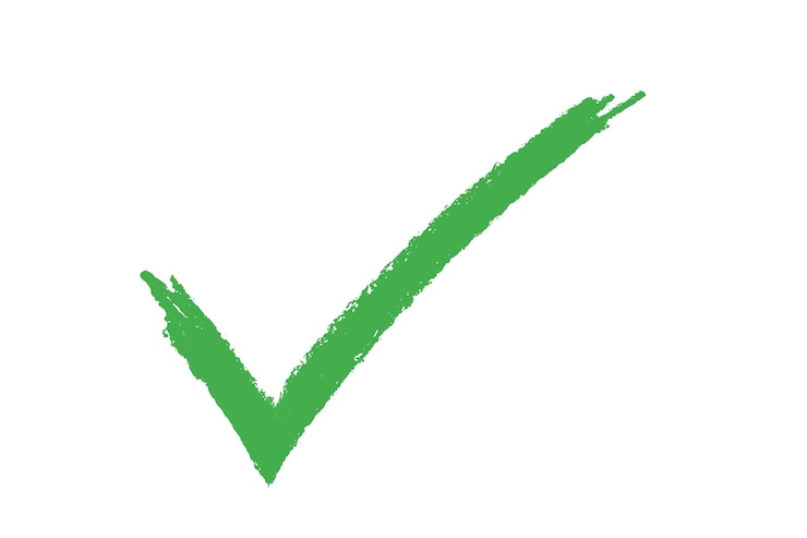 Vector met de hand getekend groen vinkje op witte achtergrond