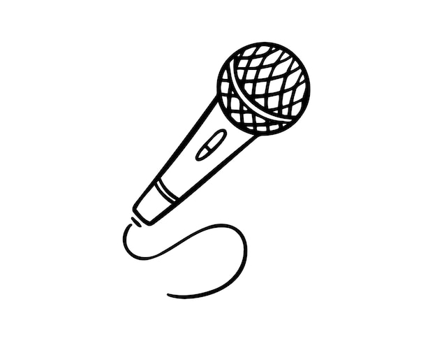 Met de hand getekend Microfoon met draad geïsoleerd doodle icoon Muziekartikel voor zangvoorstellingen karaoke
