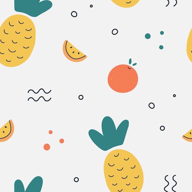 Vector met de hand getekend naadloos eenvoudig patroon fruit sinaasappel ananas plakjes voor kleding textiel kamer decor