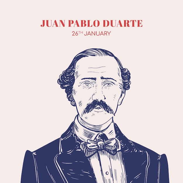 Vector met de hand getekend natalicio de juan pablo duarte illustratie