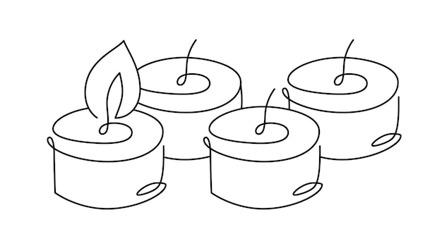 Met de hand getekend ononderbroken één regel vier kaarsen vector icoon Kerst advent eerste brandende cundle