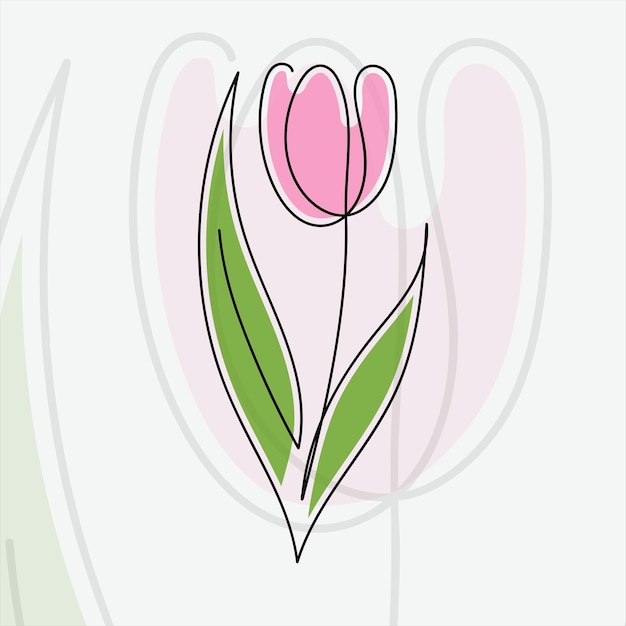 Met de hand getekend ononderbroken eenlijnskunst van tulpenbloem.