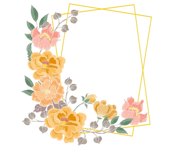 Met de hand getekend oranje- en perzikbloemenframe