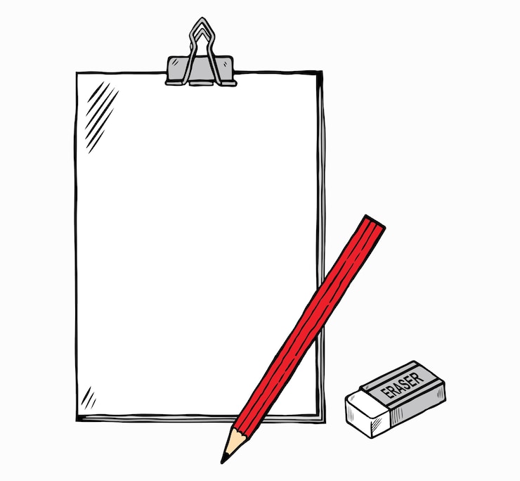 Vector met de hand getekend van clipboard top view note papier vector kunst illustratie