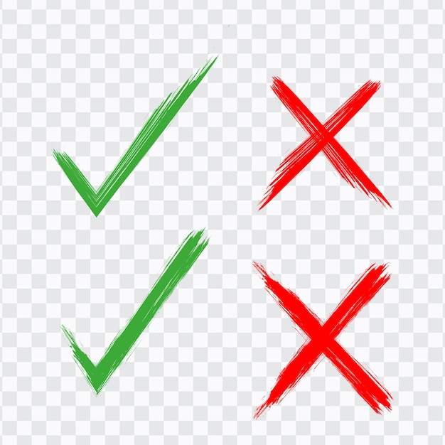 Met de hand getekend van Groen vinkje en Rood kruis geïsoleerd Rechts en verkeerd icoon Vector