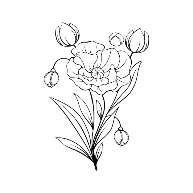 Met de hand getekend vlak ontwerp eenvoudige bloemencontour