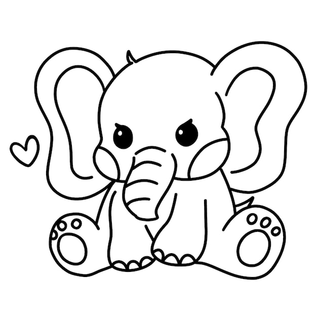 Met de hand getekend vlak ontwerp olifant omtrek