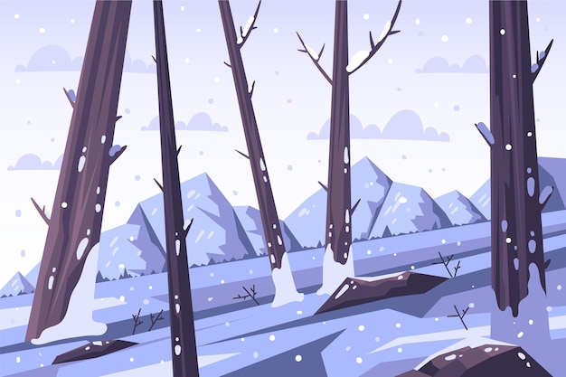 Met de hand getekend vlak ontwerp winter landschap