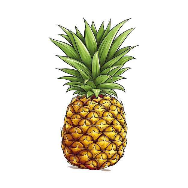 Vector met de hand getekende ananas vector cartoon geïsoleerde witte achtergrond