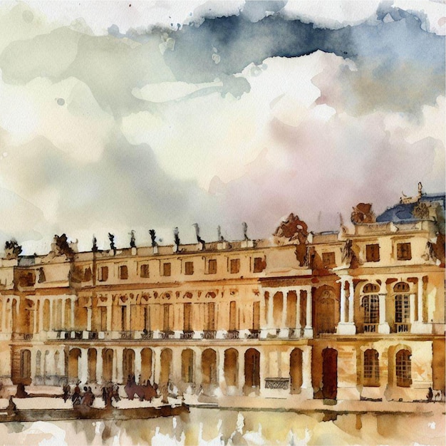 Vector met de hand getekende aquarel van het paleis van versailles