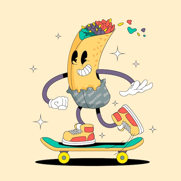 Met de hand getekende burrito cartoon illustratie