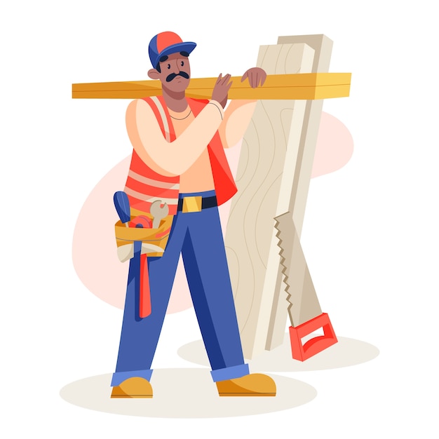 Met de hand getekende cartoon illustratie van een timmerman