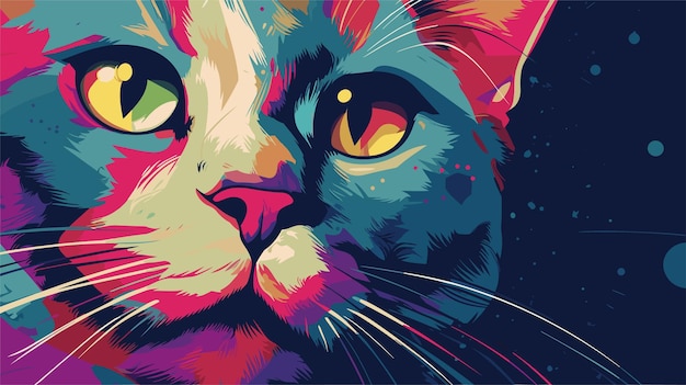 Vector met de hand getekende cartoon kat illustratie pop art