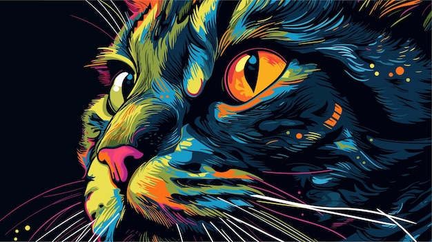 Vector met de hand getekende cartoon kat illustratie pop art