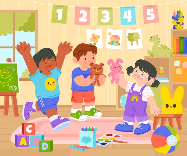 Met de hand getekende cartoon kindergarten illustratie