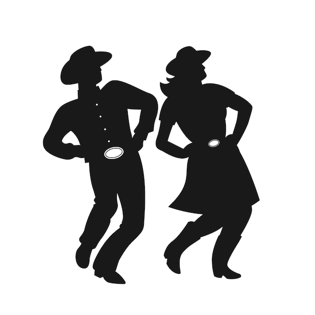Vector met de hand getekende dansende cowboy silhouet illustratie