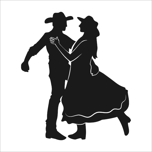 Vector met de hand getekende dansende cowboy silhouet illustratie
