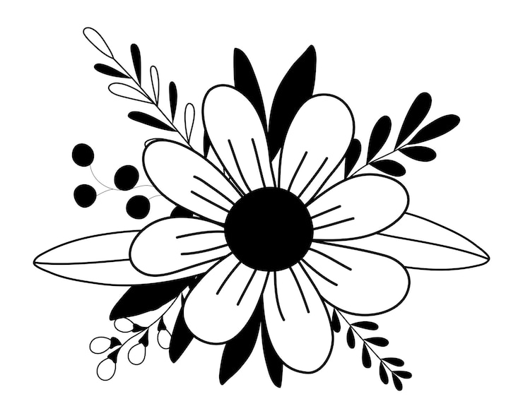 Vector met de hand getekende doodle tak met bloemen en bladeren geïsoleerd op witte achtergrond