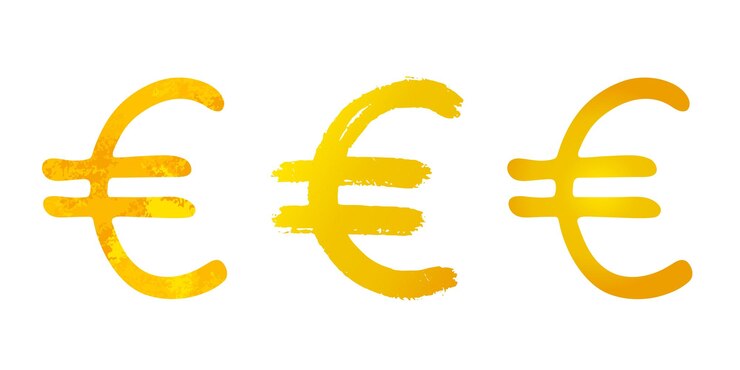 Vector met de hand getekende euro-gouden muntsymbool set penseelstreep doodle een enkel element voor het ontwerp