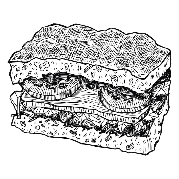 Vector met de hand getekende focaccia sandwich