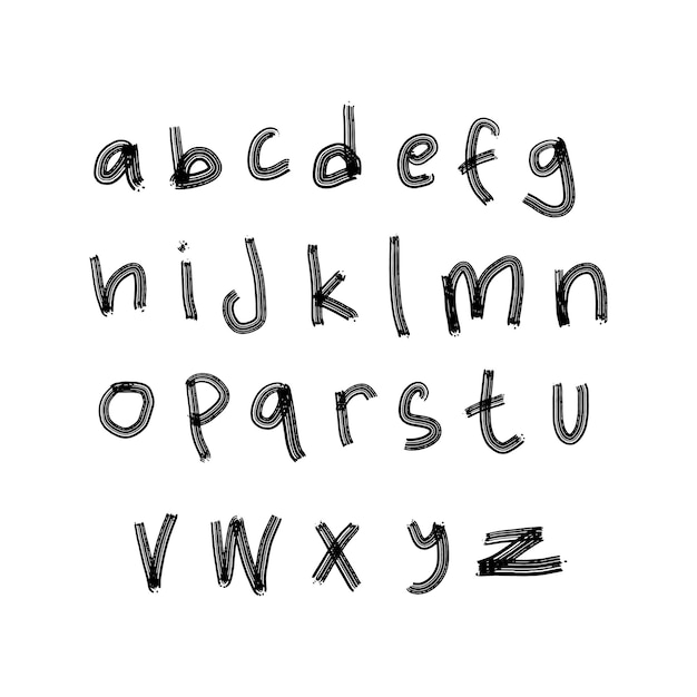 Met de hand getekende font in stripstijl Vector alfabet geïsoleerde witte achtergrond