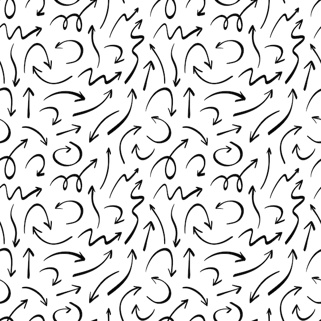 Met de hand getekende gebogen pijlen naadloos patroon Sketch doodle stijl Textuur van wijzers Vector illustra