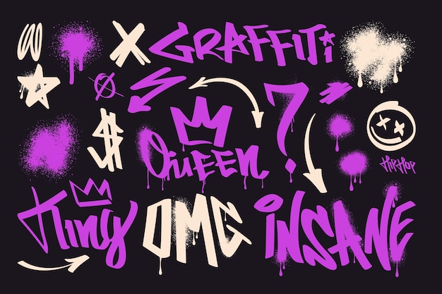 Vector met de hand getekende graffiti platte set