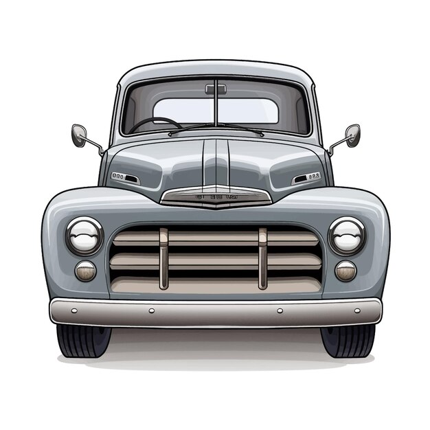 Met de hand getekende grijze kleur pick-up truck front view cartoon vector illustratie clipart witte achtergrond