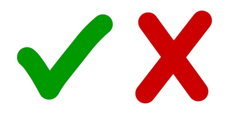 Vector met de hand getekende groene vinkje en rood kruis geïsoleerd rechts en verkeerd pictogram vector illustratie