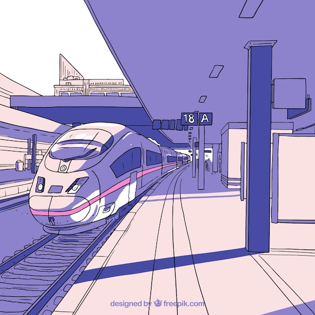 Vector met de hand getekende high-speed treinstation