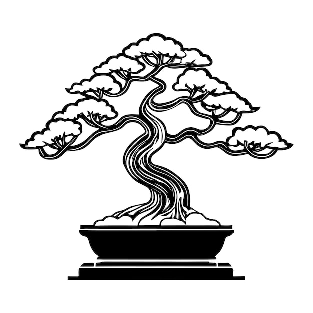 Met de hand getekende illustratie van een bonsai boom