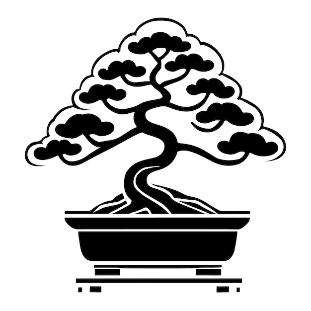 met de hand getekende illustratie van een bonsai boom