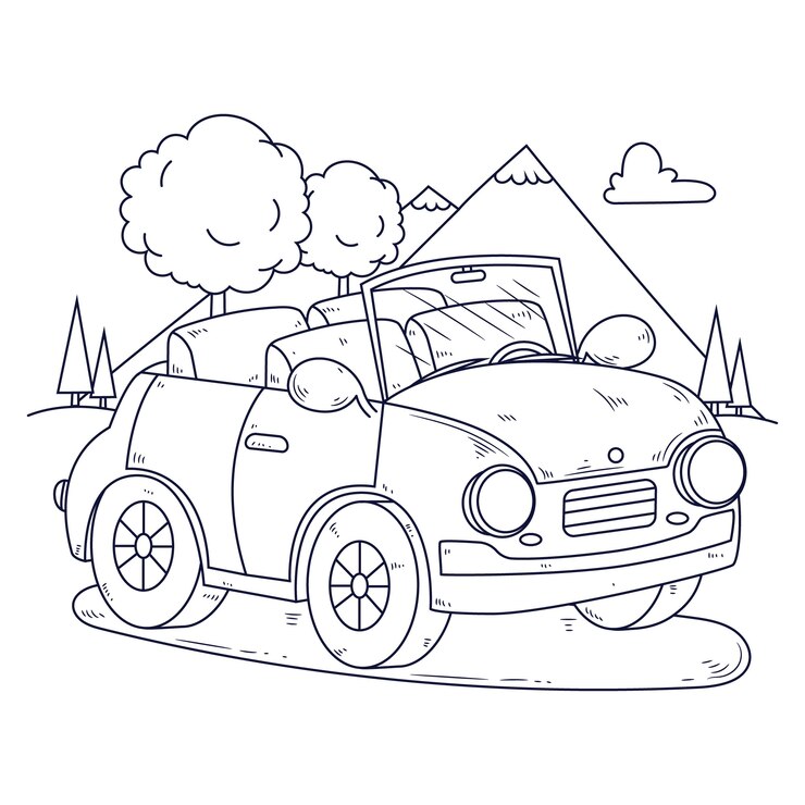 Vector met de hand getekende illustratie voor een kleurpagina voor auto's