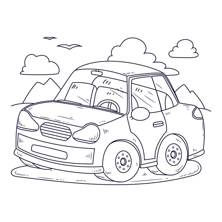 Vector met de hand getekende illustratie voor een kleurpagina voor auto's