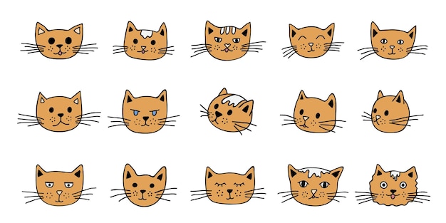 Met de hand getekende katten snuit clipart Leuke huisdier gezicht doodle set