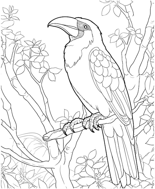 Vector met de hand getekende kleurpagina van de hoornbill
