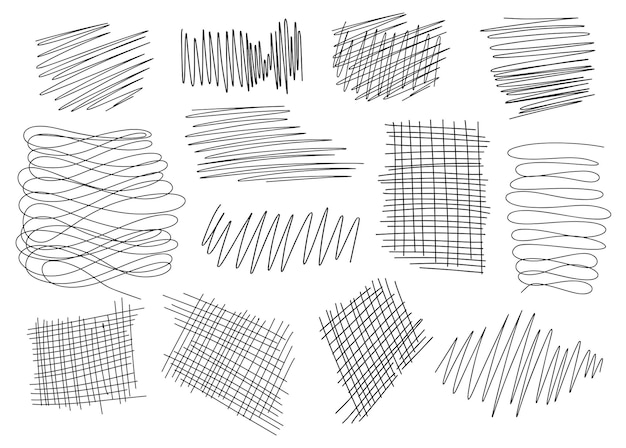 Vector met de hand getekende krabbels zwarte potlood krullende lijnen tekenen krabbels krommingsstrepen krabbel gestructureerd