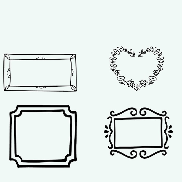 Met de hand getekende lijn grens frame vector ontwerp element set sjabloon voor uitnodiging of groetekaartje