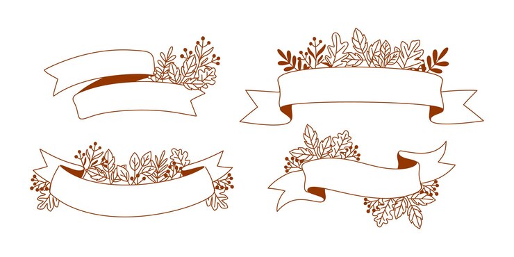 Vector met de hand getekende lijnkunst met herfstthema's, lintillustraties met herfstbladeren en seizoensgebonden elementen