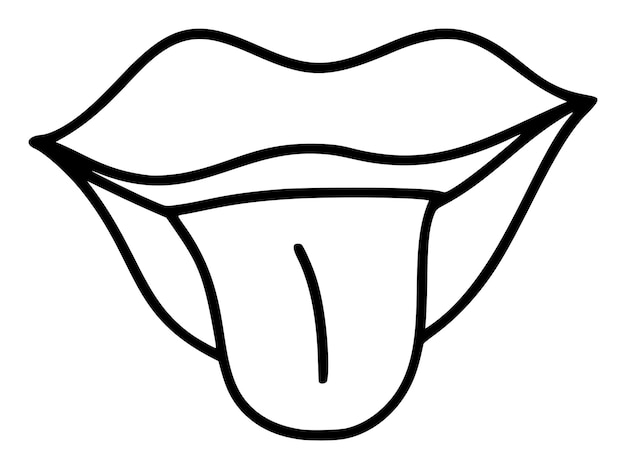 Vector met de hand getekende lippen met tong icoon in eenvoudige doodle stijl vrouw mond met lijnen
