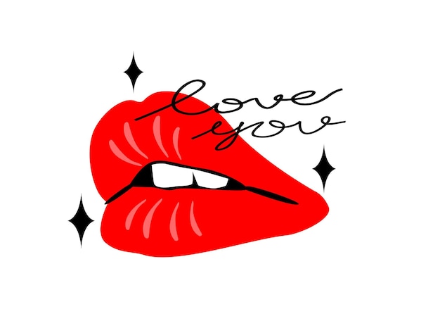 Met de hand getekende lippen vector abstracte grafische illustratie Valentijnsdag Valentijnsdag mooi ontwerp concept kunst geïsoleerd