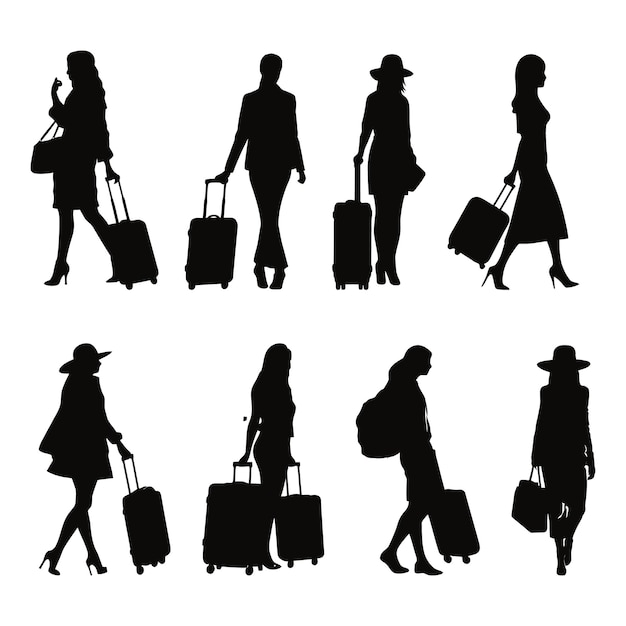 Met de hand getekende mensen met koffer silhouet