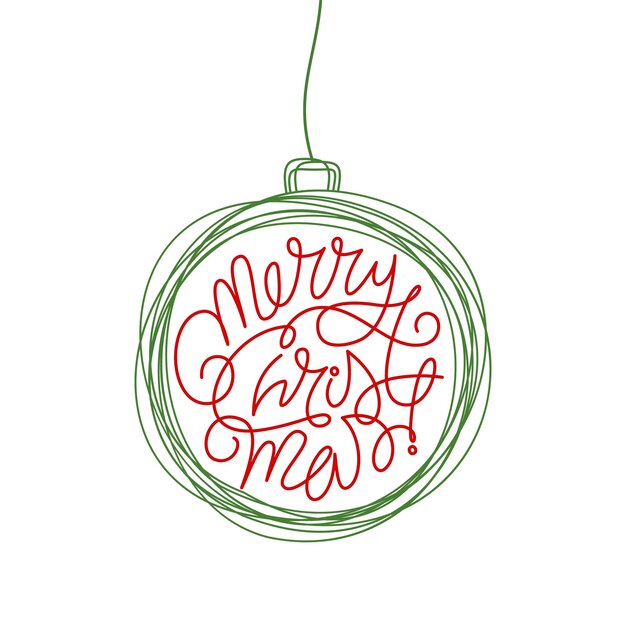 Met de hand getekende Merry Christmas lettering in een boom bal ornament stijl