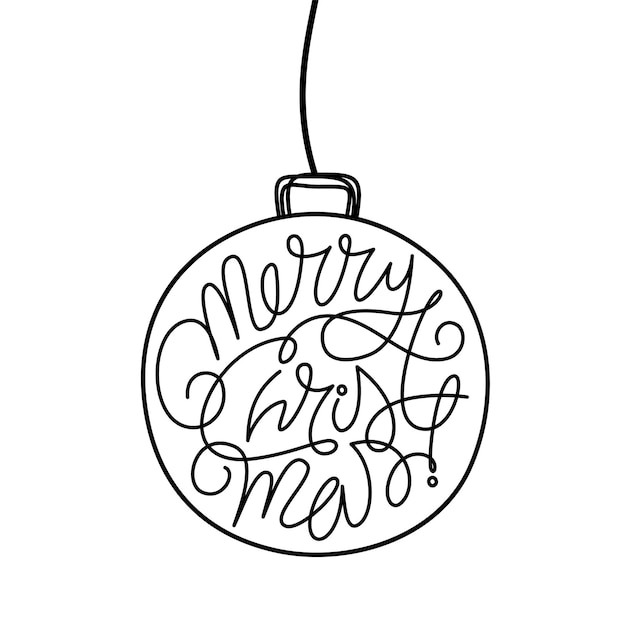 Met de hand getekende Merry Christmas lettering in een boom bal ornament stijl