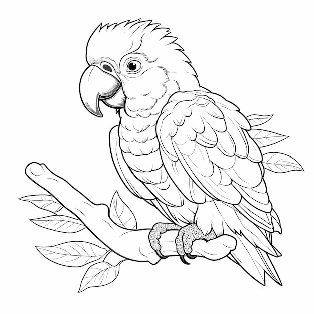 Vector met de hand getekende parrot outline illustratie zwart-wit kleurboek of pagina voor kinderen